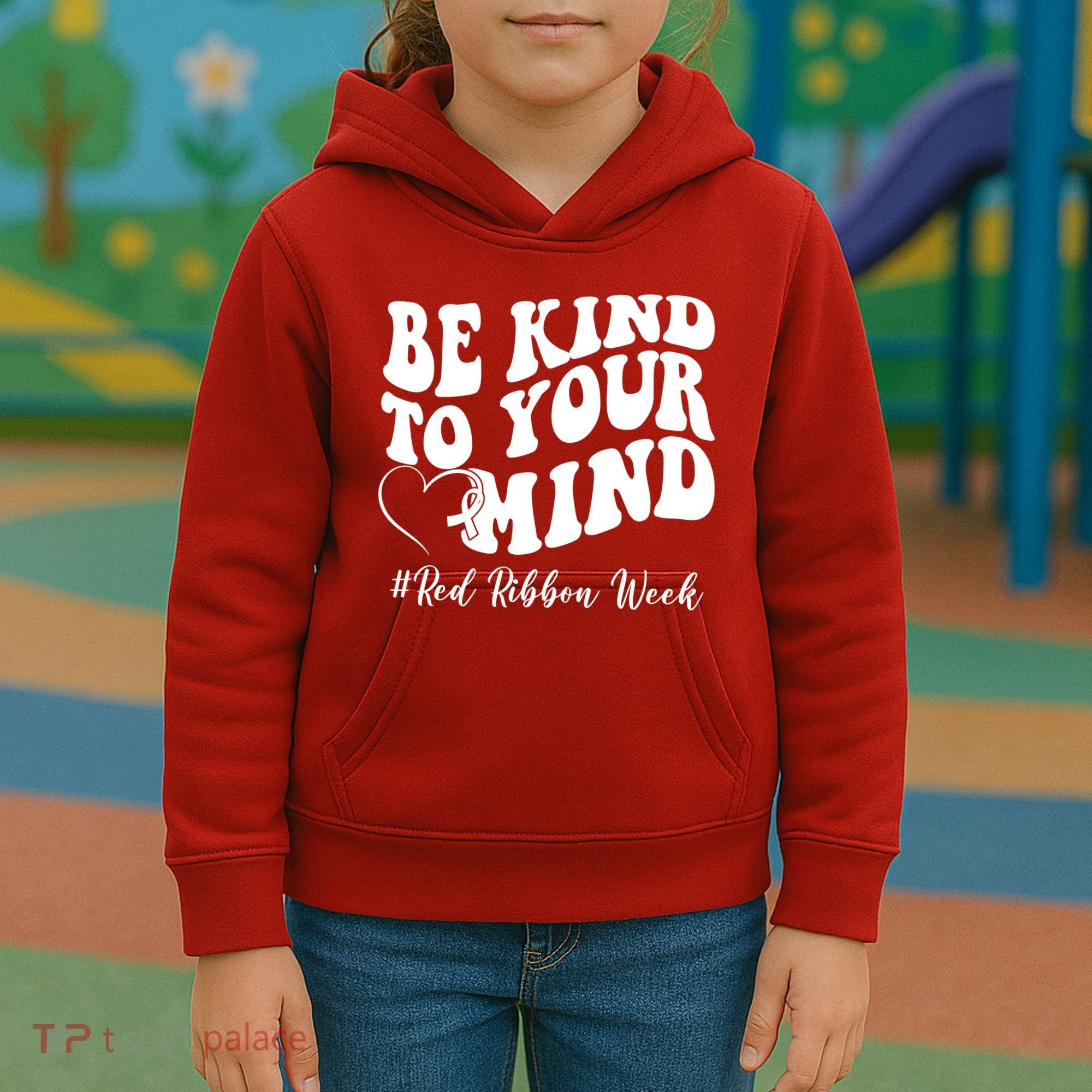 Be Kind To Your Mind Red Ribbon Week Groovy Kids Hoodie