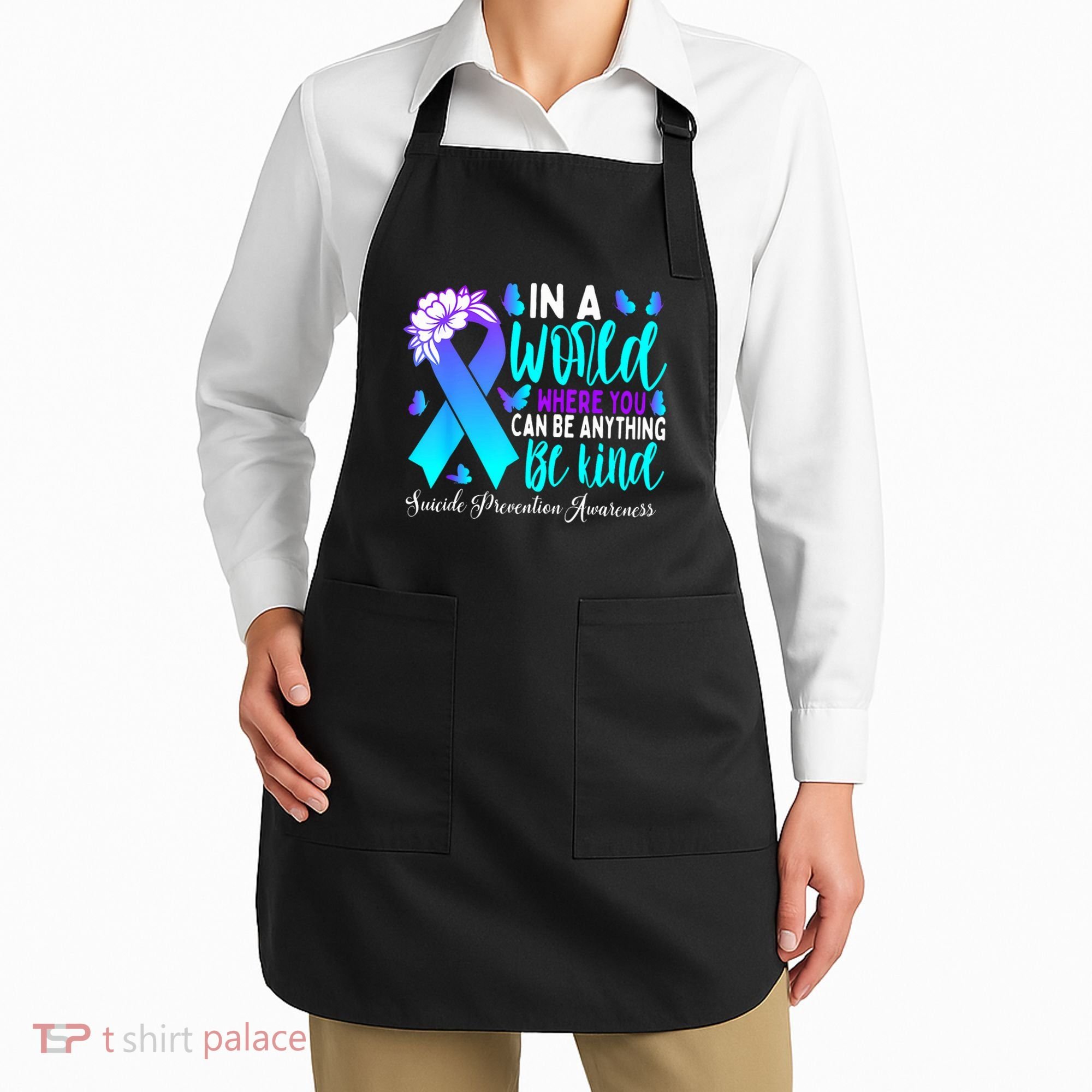 Be Kind Teal Purple Ribbon Suicide Prevention Awareness Apron