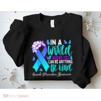 Be Kind Teal Purple Ribbon Suicide Prevention Awareness Sweatshirt thumb 2