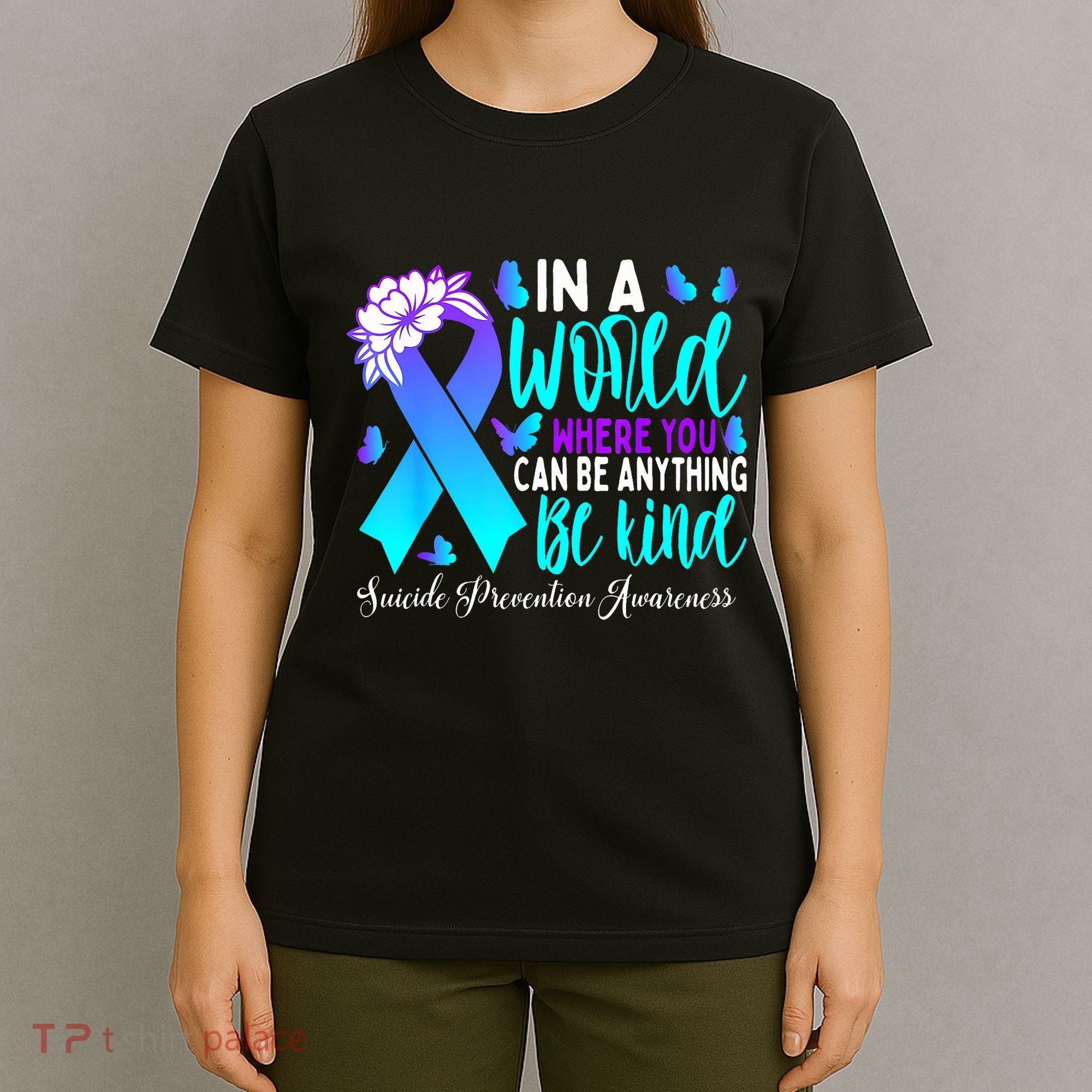 Be Kind Teal Purple Ribbon Suicide Prevention Awareness T-Shirt