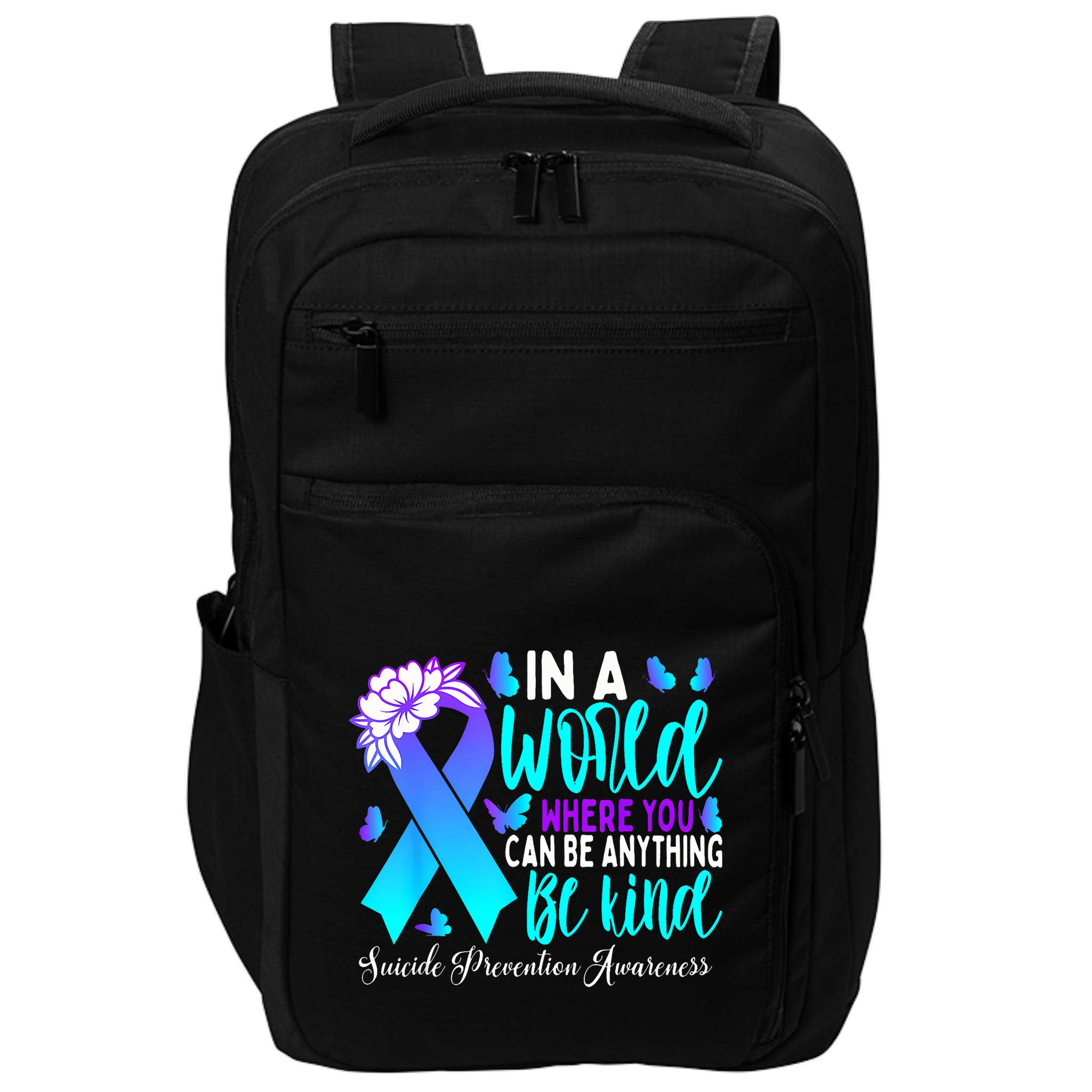 Be Kind Teal Purple Ribbon Suicide Prevention Awareness Impact Tech Backpack