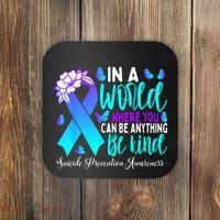 Be Kind Teal Purple Ribbon Suicide Prevention Awareness Coaster thumb 0