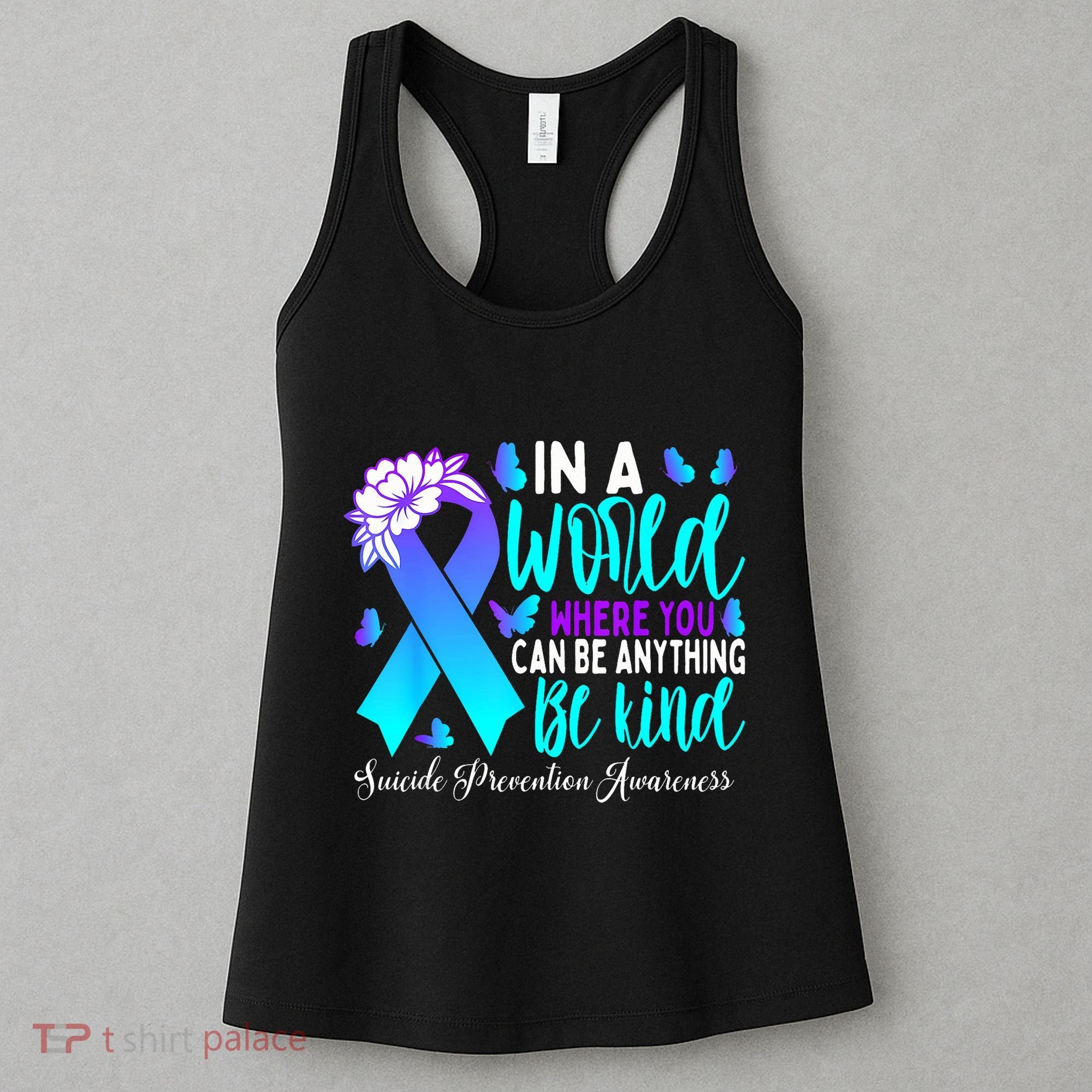 Be Kind Teal Purple Ribbon Suicide Prevention Awareness Women's Tank Top