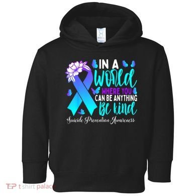 Be Kind Teal Purple Ribbon Suicide Prevention Awareness Toddler Hoodie
