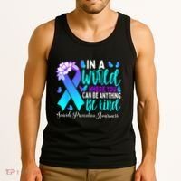 Be Kind Teal Purple Ribbon Suicide Prevention Awareness Tank Top thumb 3