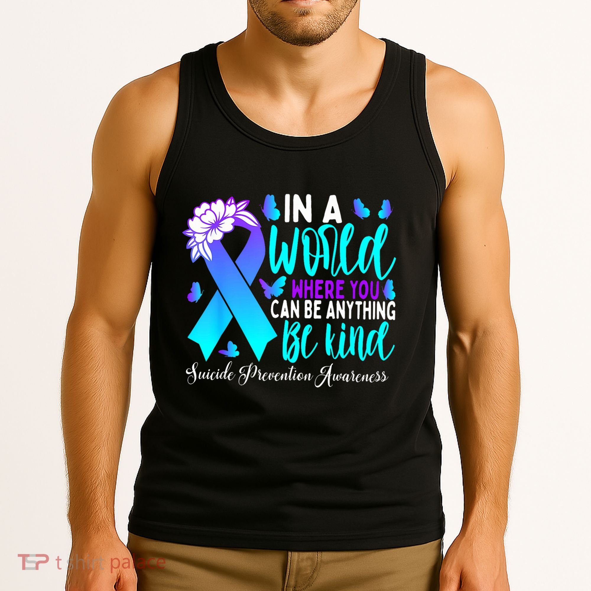 Be Kind Teal Purple Ribbon Suicide Prevention Awareness Tank Top