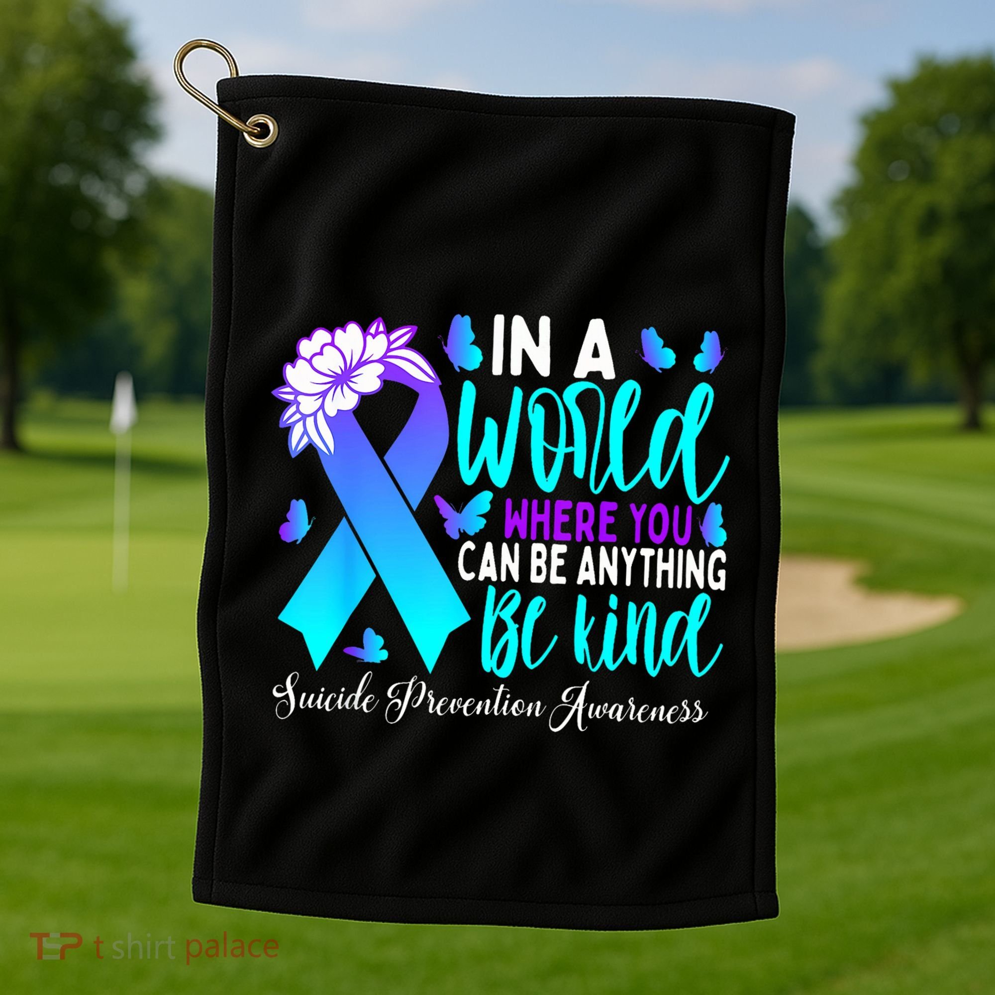 Be Kind Teal Purple Ribbon Suicide Prevention Awareness Golf Towel