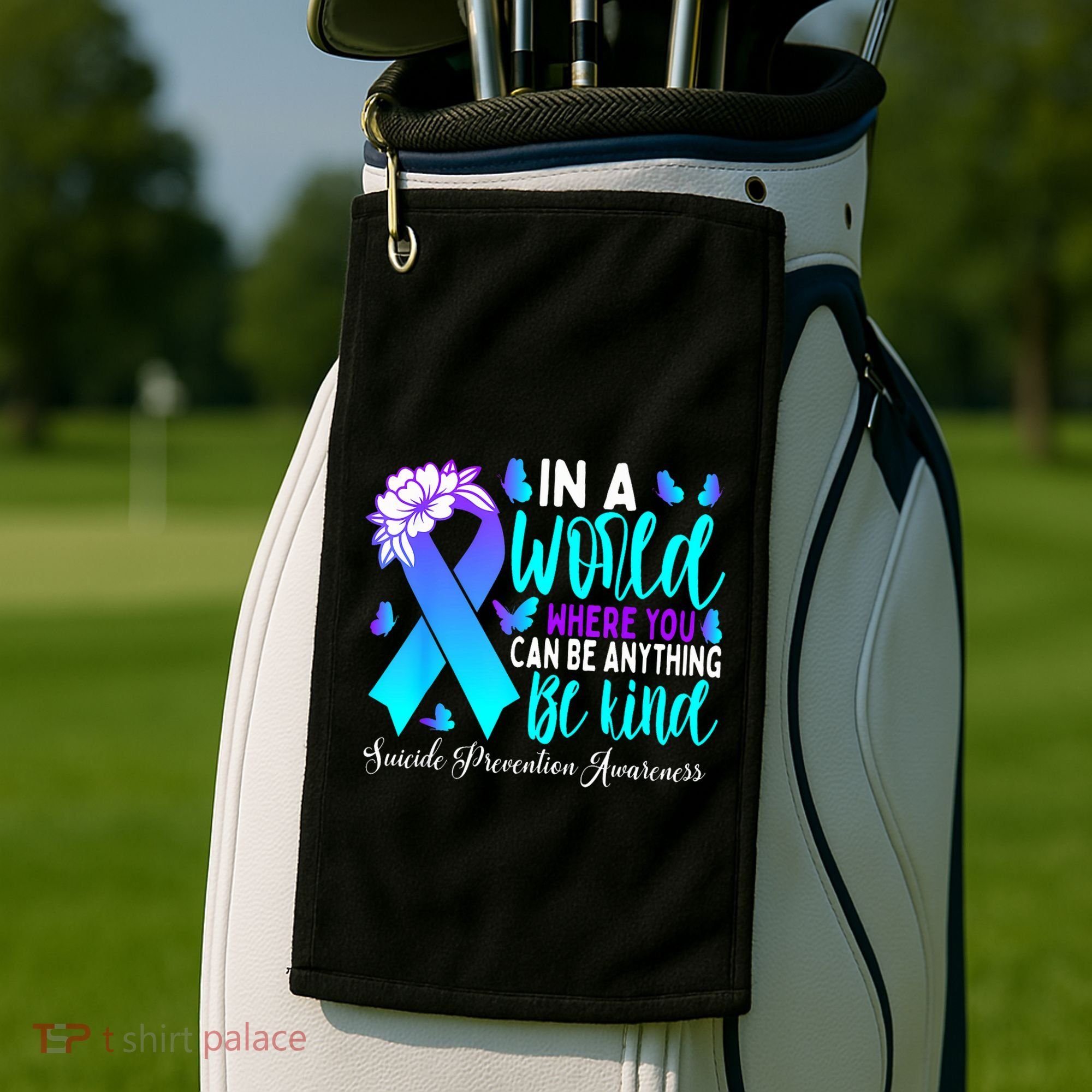 Be Kind Teal Purple Ribbon Suicide Prevention Awareness Golf Towel