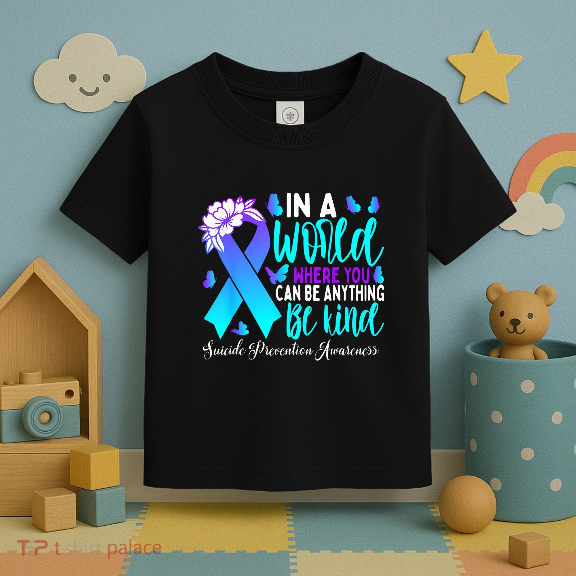 Be Kind Teal Purple Ribbon Suicide Prevention Awareness Toddler T-Shirt