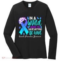 Be Kind Teal Purple Ribbon Suicide Prevention Awareness Women's Long Sleeve Shirt thumb 0