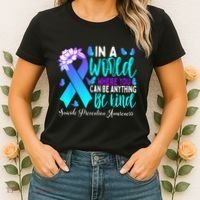 Be Kind Teal Purple Ribbon Suicide Prevention Awareness Women's T-Shirt thumb 2