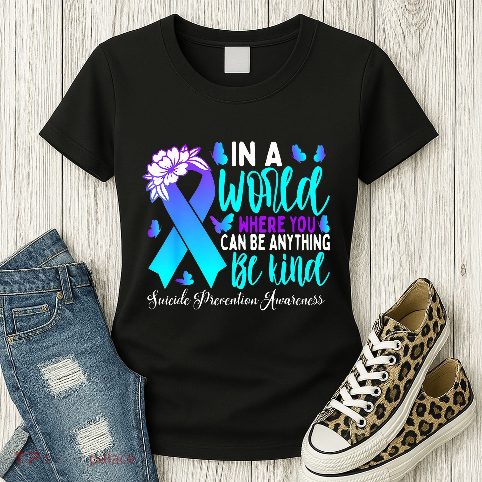Be Kind Teal Purple Ribbon Suicide Prevention Awareness Women's T-Shirt