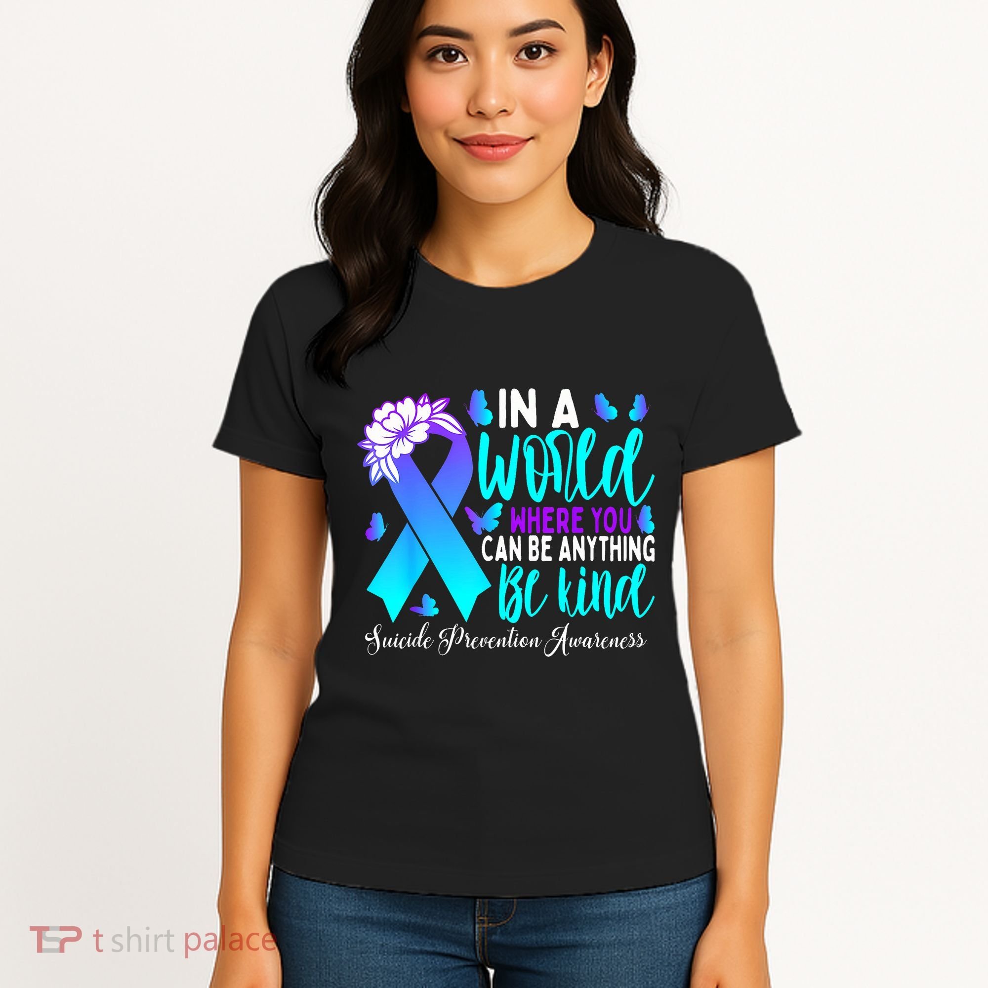 Be Kind Teal Purple Ribbon Suicide Prevention Awareness Women's T-Shirt