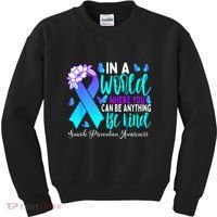 Be Kind Teal Purple Ribbon Suicide Prevention Awareness Kids Sweatshirt thumb 0