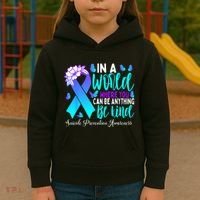 Be Kind Teal Purple Ribbon Suicide Prevention Awareness Kids Hoodie thumb 3