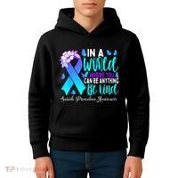 Be Kind Teal Purple Ribbon Suicide Prevention Awareness Kids Hoodie thumb 4