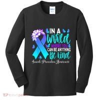 Be Kind Teal Purple Ribbon Suicide Prevention Awareness Kids Long Sleeve Shirt thumb 0