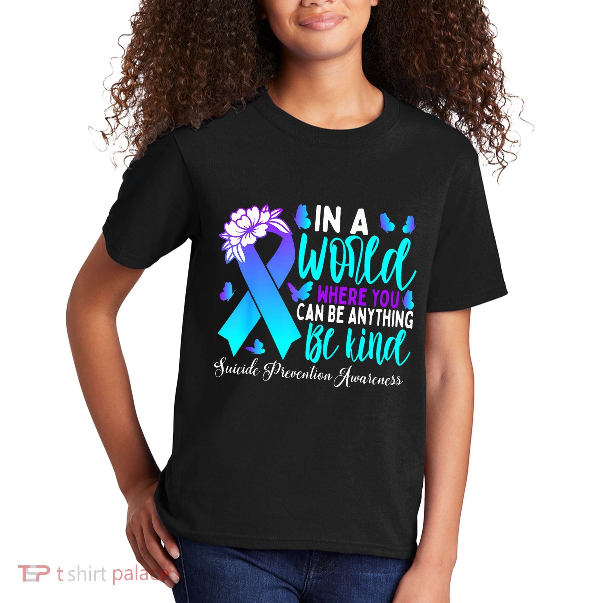 Be Kind Teal Purple Ribbon Suicide Prevention Awareness Kids T-Shirt