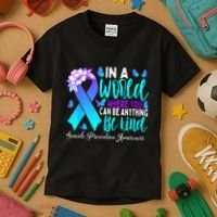 Be Kind Teal Purple Ribbon Suicide Prevention Awareness Kids T-Shirt thumb 3
