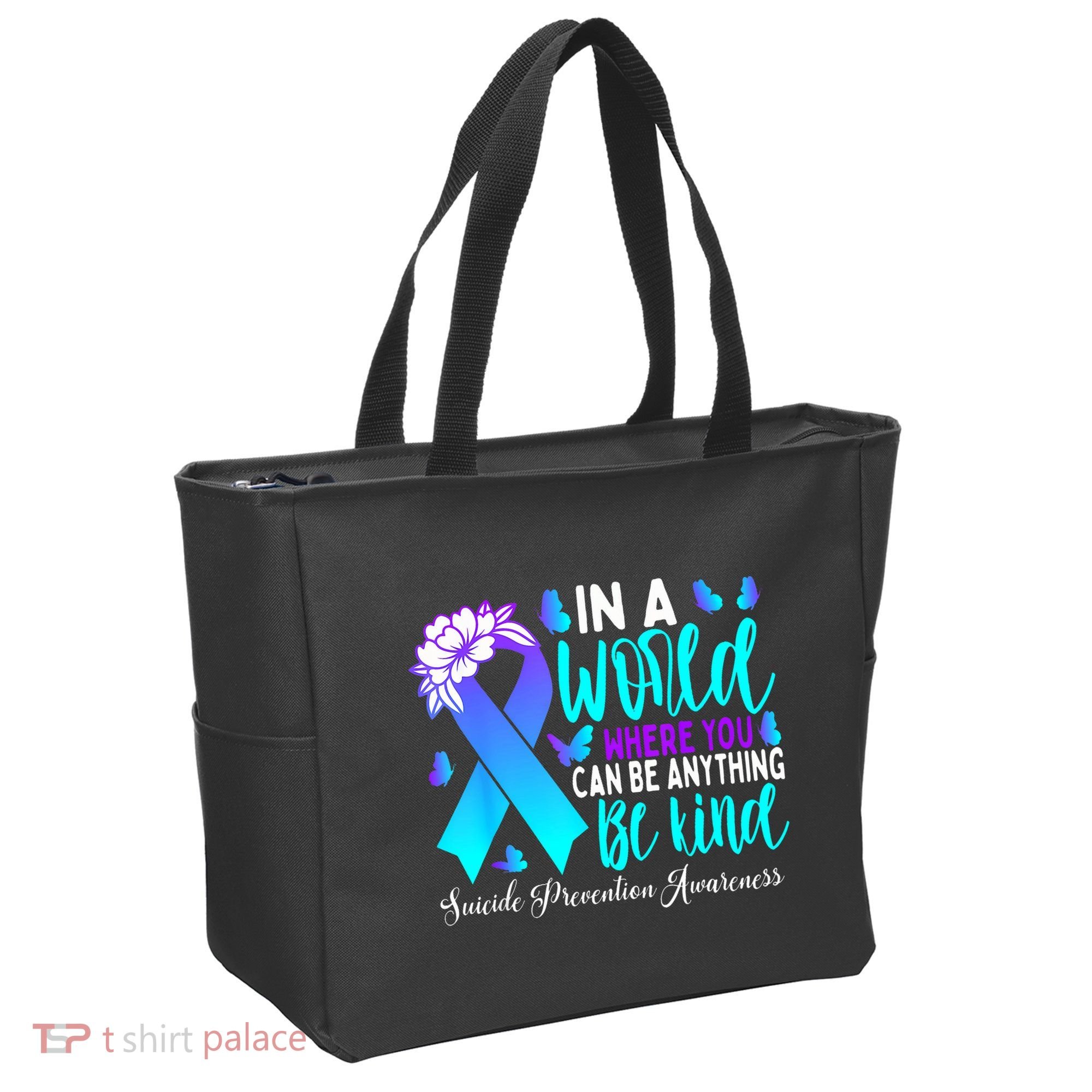 Be Kind Teal Purple Ribbon Suicide Prevention Awareness Tote Bag
