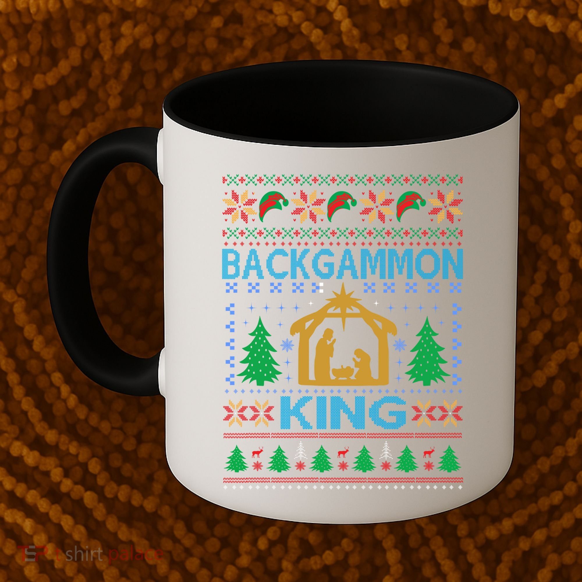 Backgammon King Ugly Christmas Coffee Mug