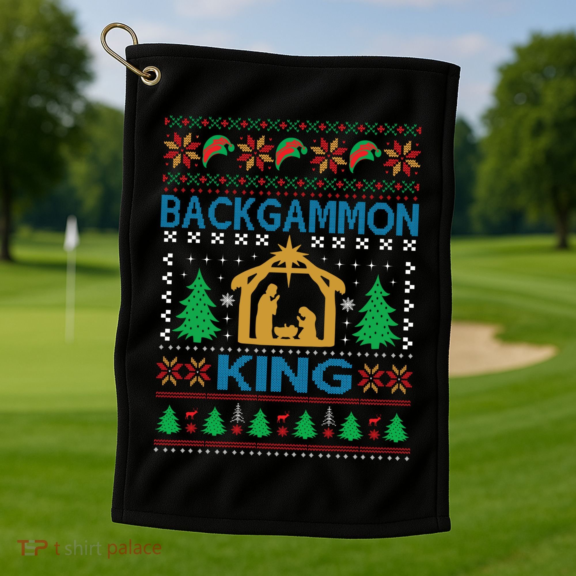 Backgammon King Ugly Christmas Golf Towel
