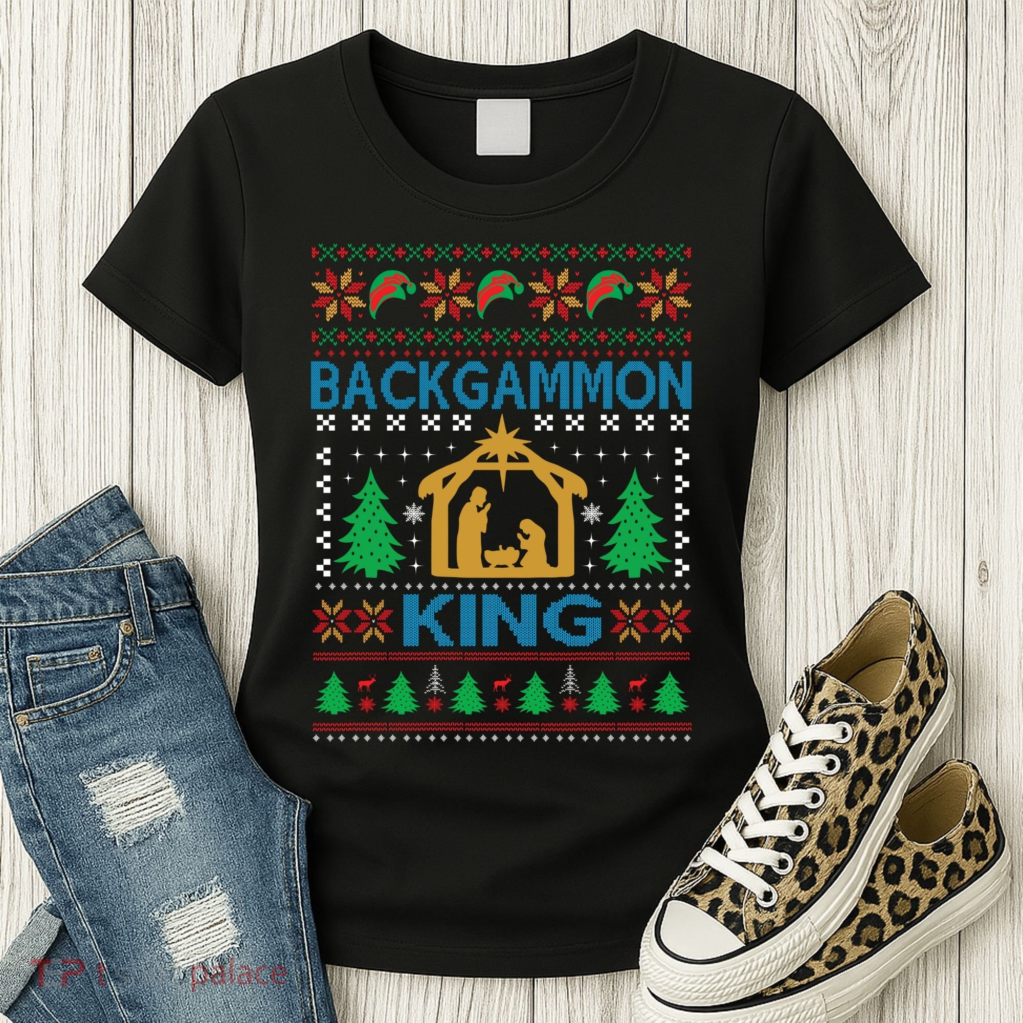Backgammon King Ugly Christmas Women's T-Shirt