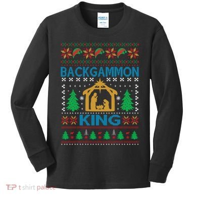 Backgammon King Ugly Christmas Kids Long Sleeve Shirt