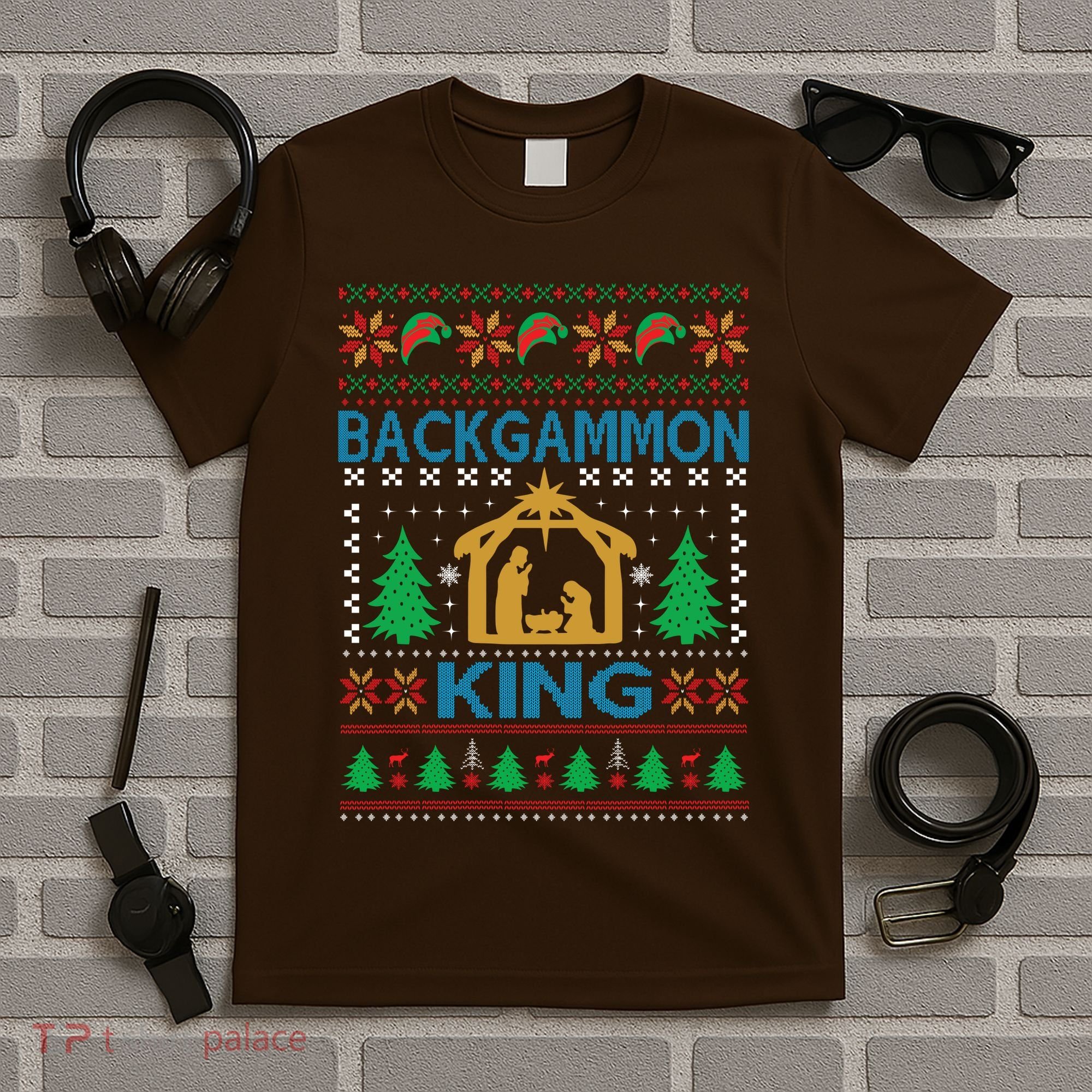 Backgammon King Ugly Christmas T-Shirt