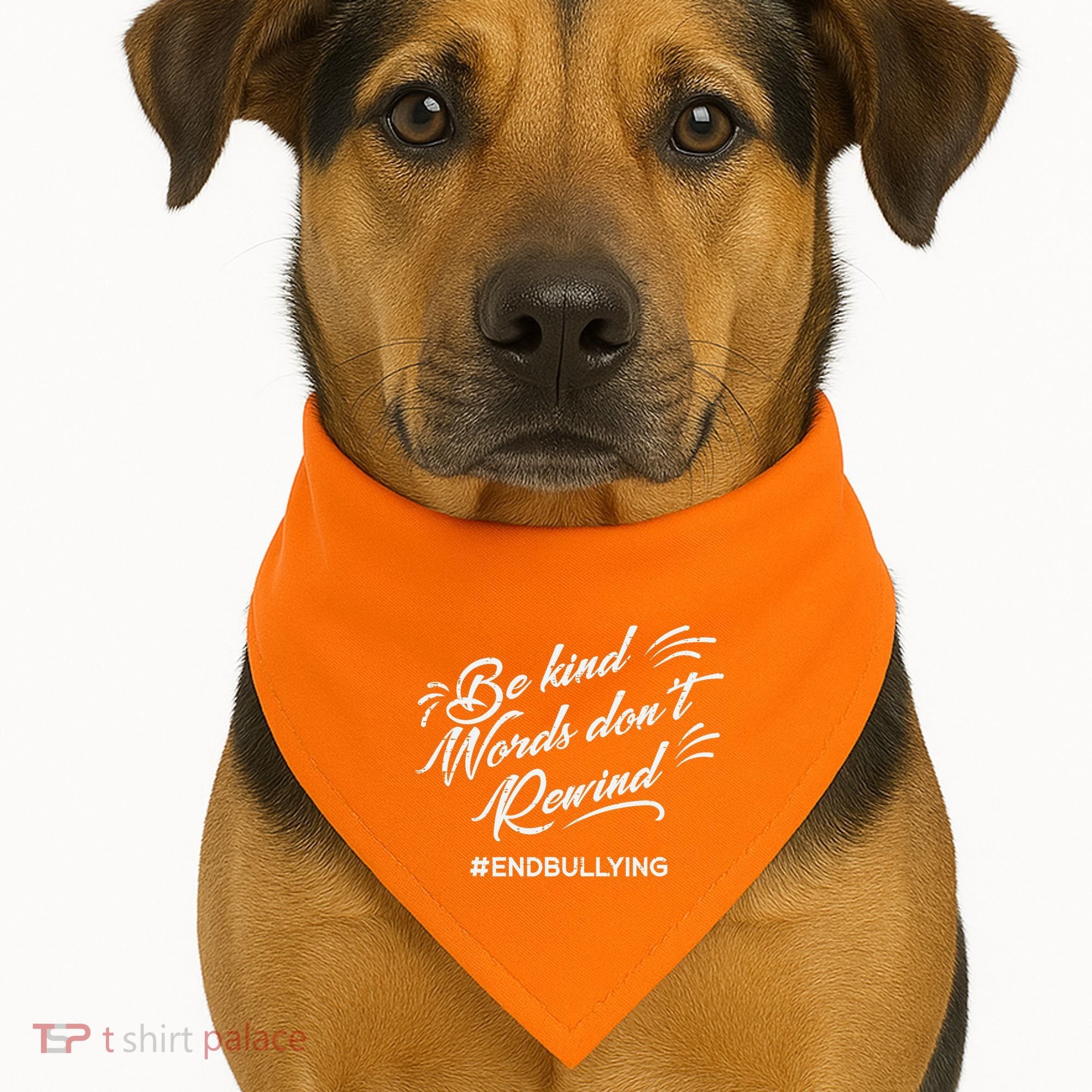 Be Kind Words Dont Rewind Orange Anti Bullying Unity Day USA-Made Doggie Bandana