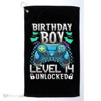 Birthday Level 14 Unlocked Gamer 14th Birthday Gift Golf Towel thumb 0