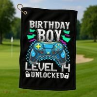 Birthday Level 14 Unlocked Gamer 14th Birthday Gift Golf Towel thumb 1
