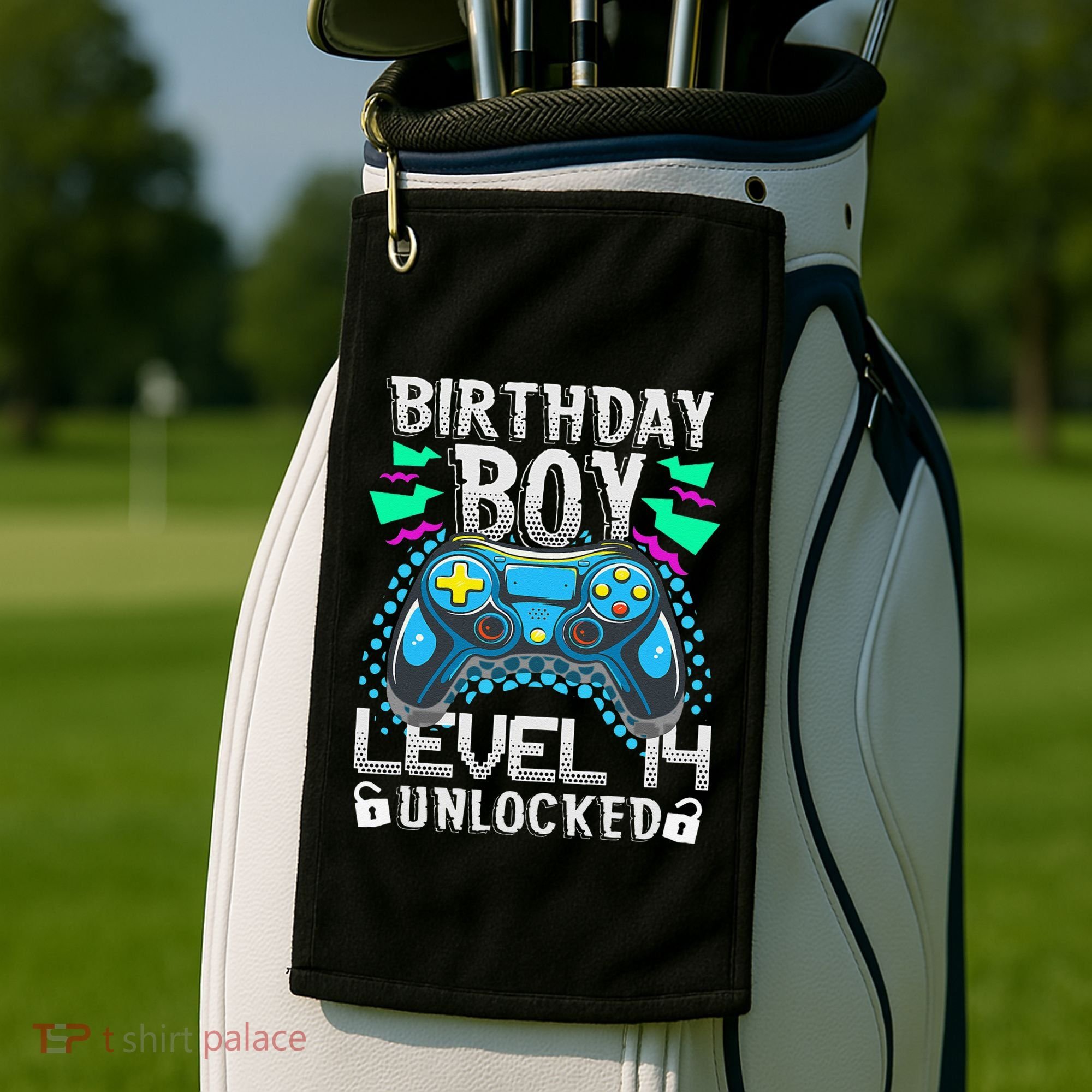 Birthday Level 14 Unlocked Gamer 14th Birthday Gift Golf Towel