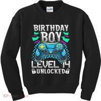 Birthday Level 14 Unlocked Gamer 14th Birthday Gift Kids Sweatshirt thumb 0