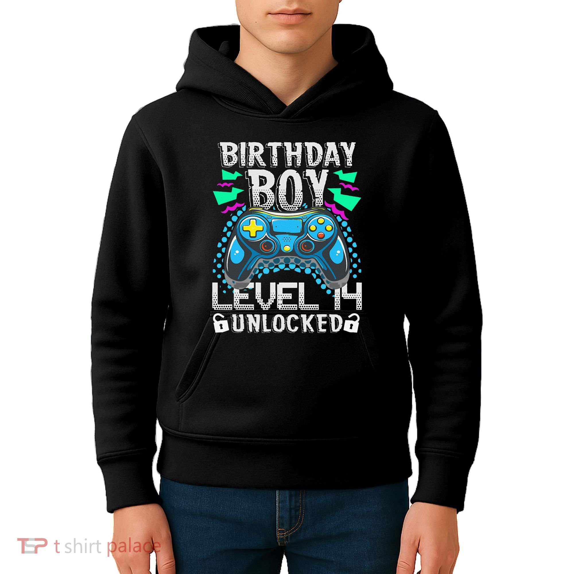 Birthday Level 14 Unlocked Gamer 14th Birthday Gift Kids Hoodie