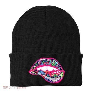 Biting Lips 420 Weed Cannabis Marijuana Stoner Gift Beanie