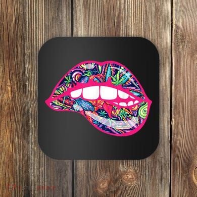 Biting Lips 420 Weed Cannabis Marijuana Stoner Gift Coaster