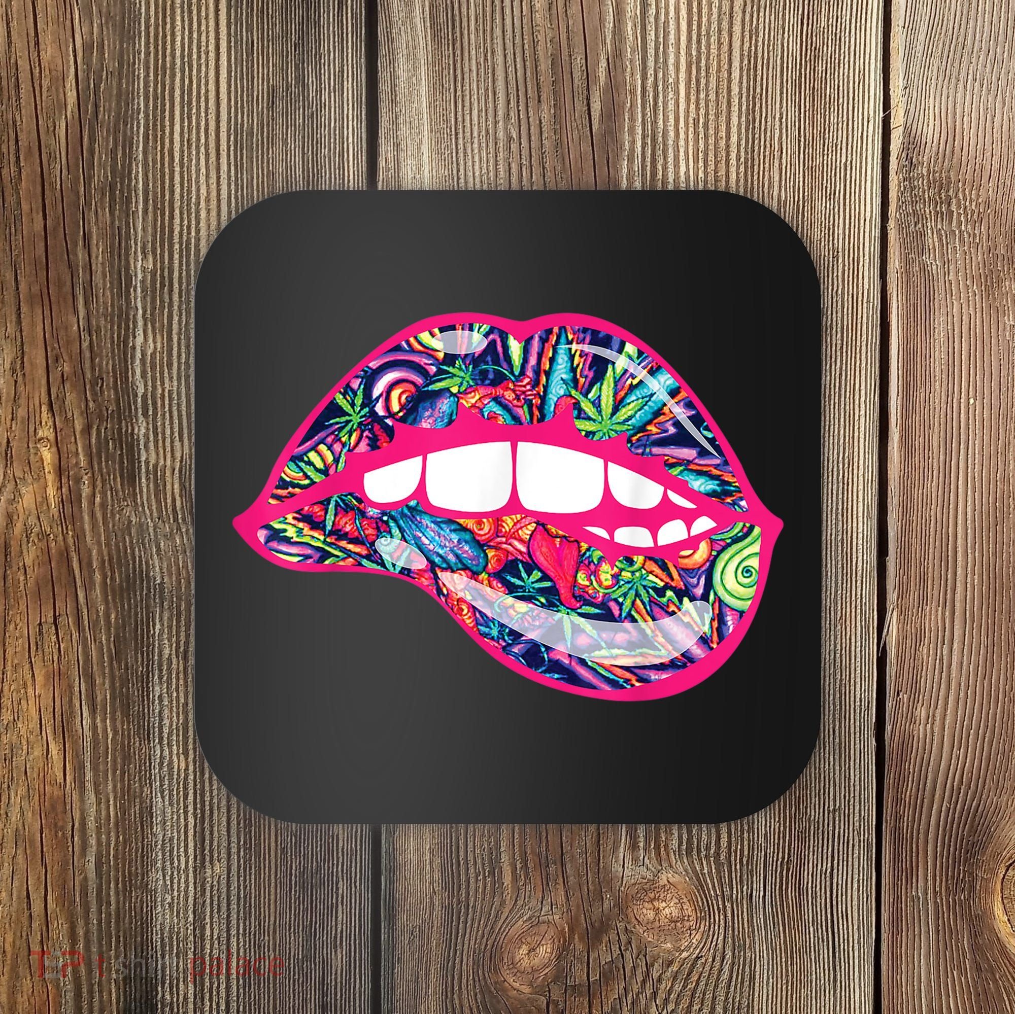 Biting Lips 420 Weed Cannabis Marijuana Stoner Gift Coaster