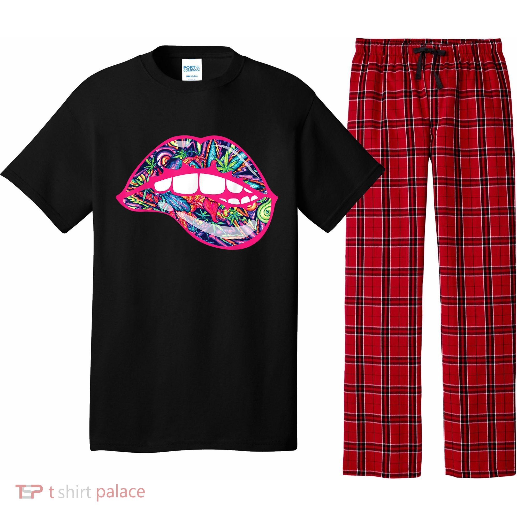 Biting Lips 420 Weed Cannabis Marijuana Stoner Gift Pajama Set
