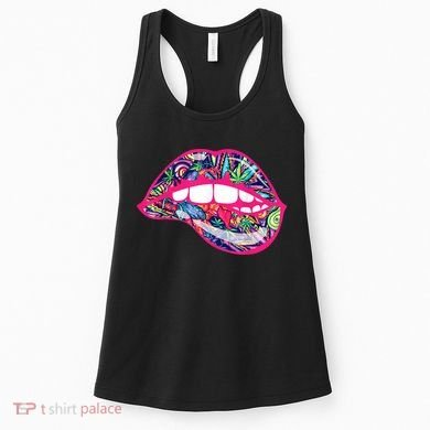 Biting Lips 420 Weed Cannabis Marijuana Stoner Gift Women's Tank Top