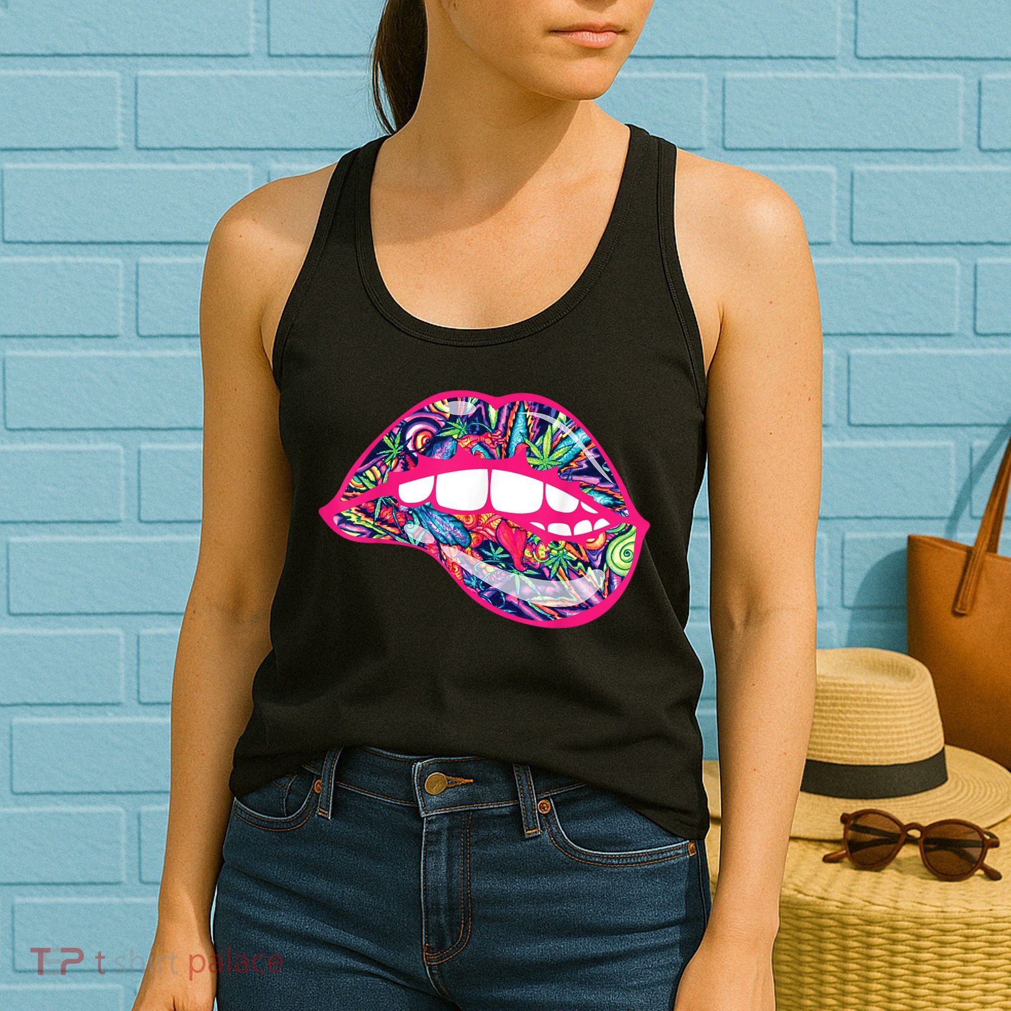 Biting Lips 420 Weed Cannabis Marijuana Stoner Gift Women's Tank Top