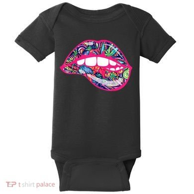 Biting Lips 420 Weed Cannabis Marijuana Stoner Gift Baby Bodysuit