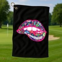 Biting Lips 420 Weed Cannabis Marijuana Stoner Gift Golf Towel thumb 1