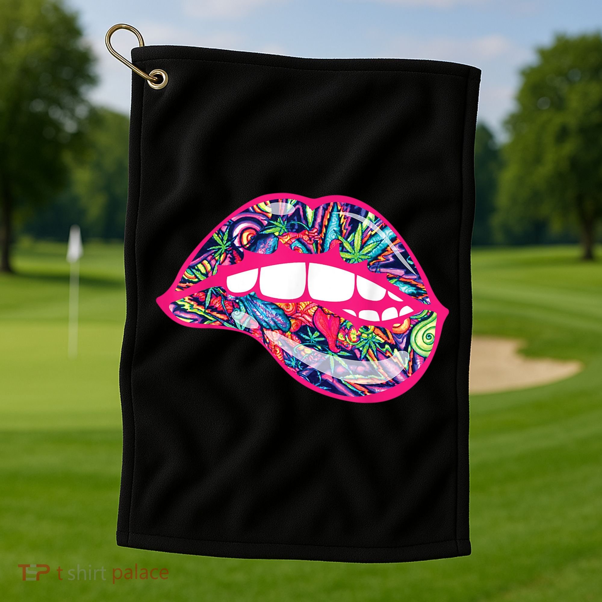 Biting Lips 420 Weed Cannabis Marijuana Stoner Gift Golf Towel