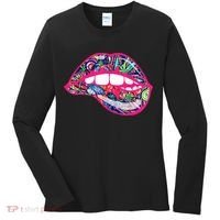 Biting Lips 420 Weed Cannabis Marijuana Stoner Gift Women's Long Sleeve Shirt thumb 0