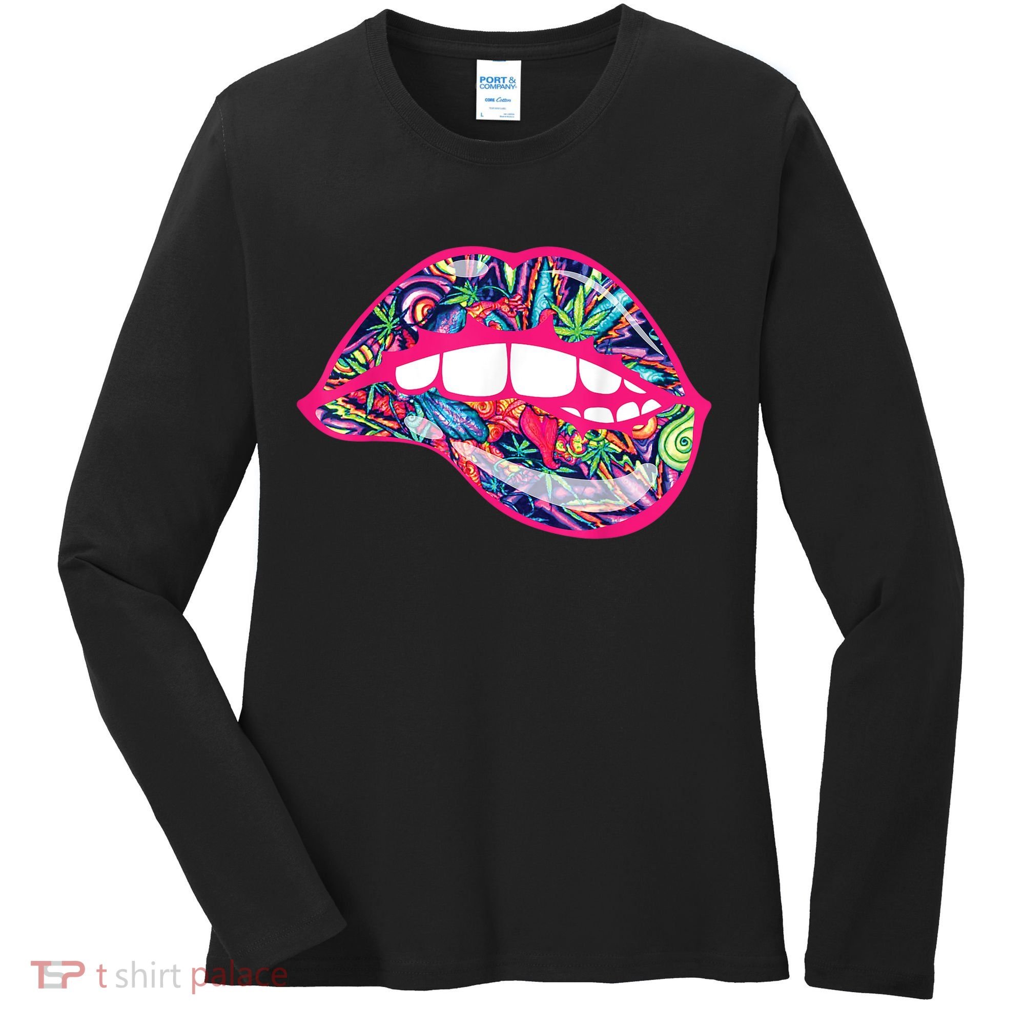 Biting Lips 420 Weed Cannabis Marijuana Stoner Gift Women's Long Sleeve Shirt