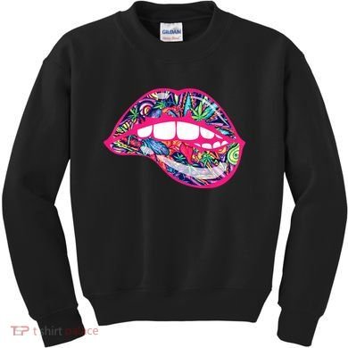 Biting Lips 420 Weed Cannabis Marijuana Stoner Gift Kids Sweatshirt