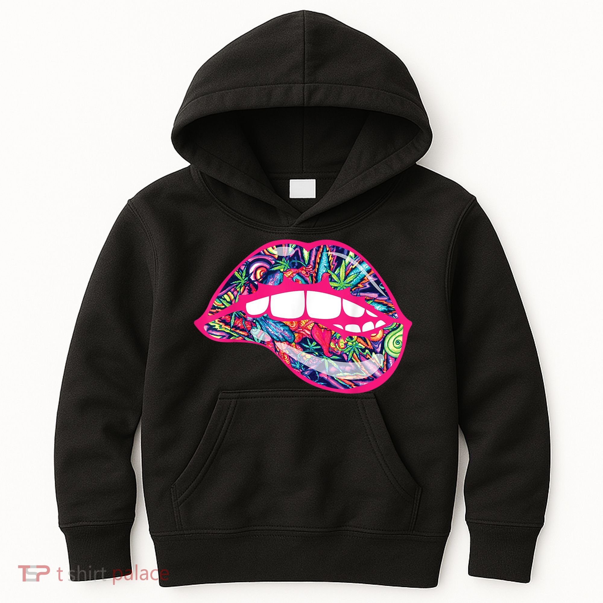 Biting Lips 420 Weed Cannabis Marijuana Stoner Gift Kids Hoodie