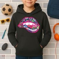 Biting Lips 420 Weed Cannabis Marijuana Stoner Gift Kids Hoodie thumb 2
