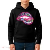 Biting Lips 420 Weed Cannabis Marijuana Stoner Gift Kids Hoodie thumb 4